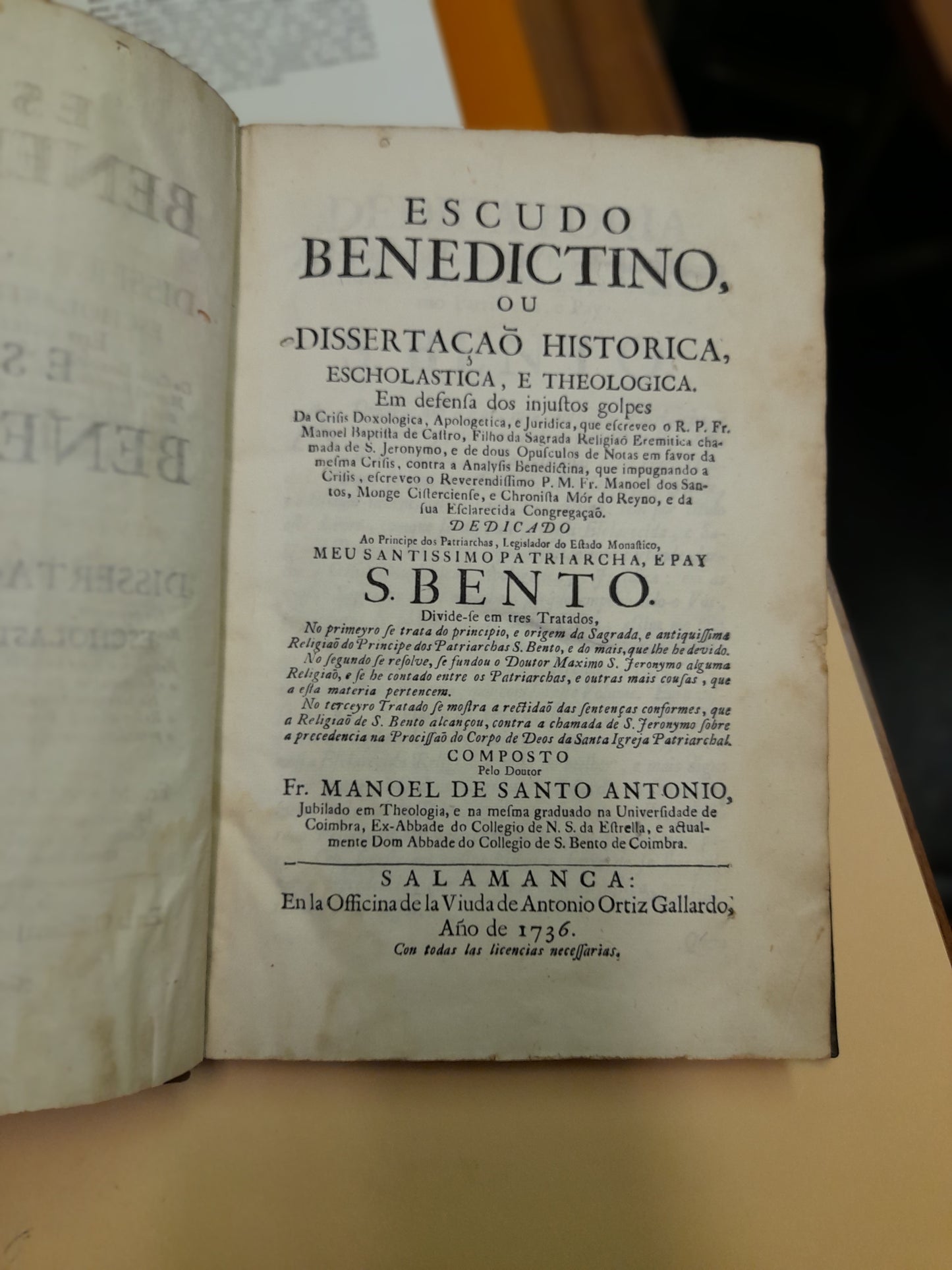 ESCUDO BENEDICTINO, OU DISSERTAÇÃO HISTORICA, ESCHOLASTICA, E THEOLOGICA