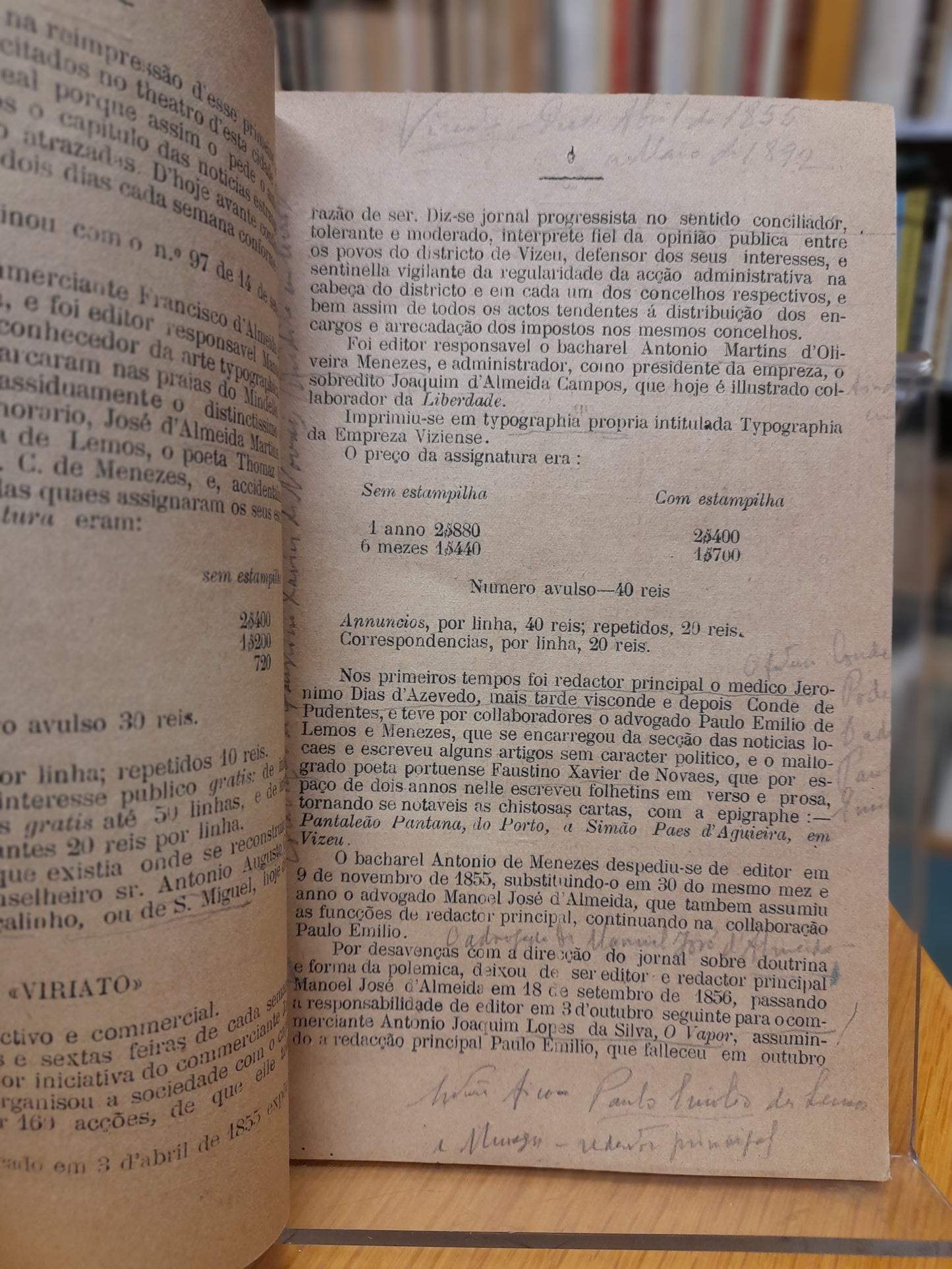 A IMPRENSA NO DISTRICTO DE VISEU - FRAGMENTO HISTORICO