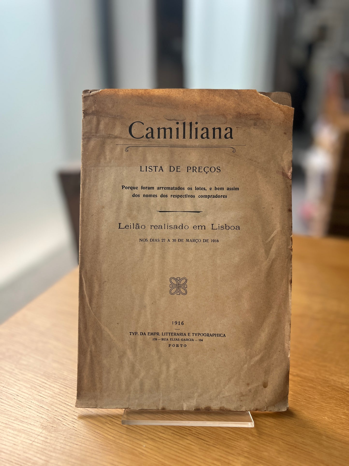 CAMILLIANA - LISTA DE PREÇOS - LEILÃO REALIZADO EM LISBOA