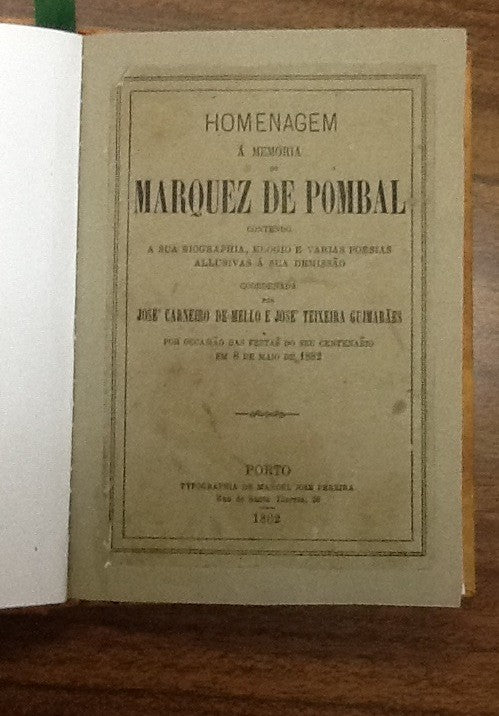 HOMENAGEM Á MEMÓRIA DO MARQUEZ DE POMBAL