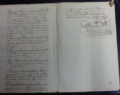 TRASLADO DE PROVIMENTO DE NOMEAÇÃO, PELO CONDE DE PENICHE DO "OFFICIO DE CERIEIRO" PARA O EMPREGO DE "CAPATAZ DE UMA DAS COMPANHIAS DA CARGA E DESCARGA..." A JOÃO NOGUEIRA DE SOUSA QUE, MAIS ABAIXO VEM MENCIONADO COMO JOÃO NEPOMUCENO DE SOUSA.