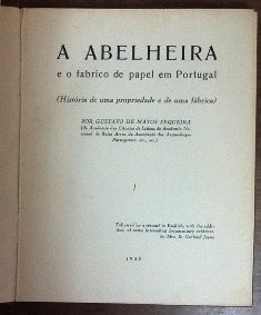 A ABELHEIRA E O FABRICO DE PAPEL EM PORTUGAL