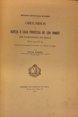 OBITUÁRIOS DA IGREJA E CASA PROFESSA DE SÃO ROQUE DA COMPANHIA DE JESUS