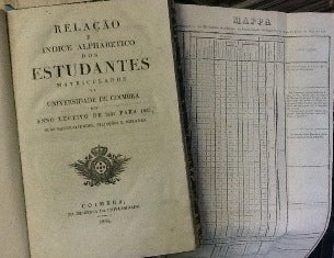RELAÇÃO E INDICE ALPHABETICO DOS ESTUDANTES MATRICULADOS NA UNIVERSIDADE DE COIMBRA NO ANNO LECTIVO DE 1834 PARA 1835,