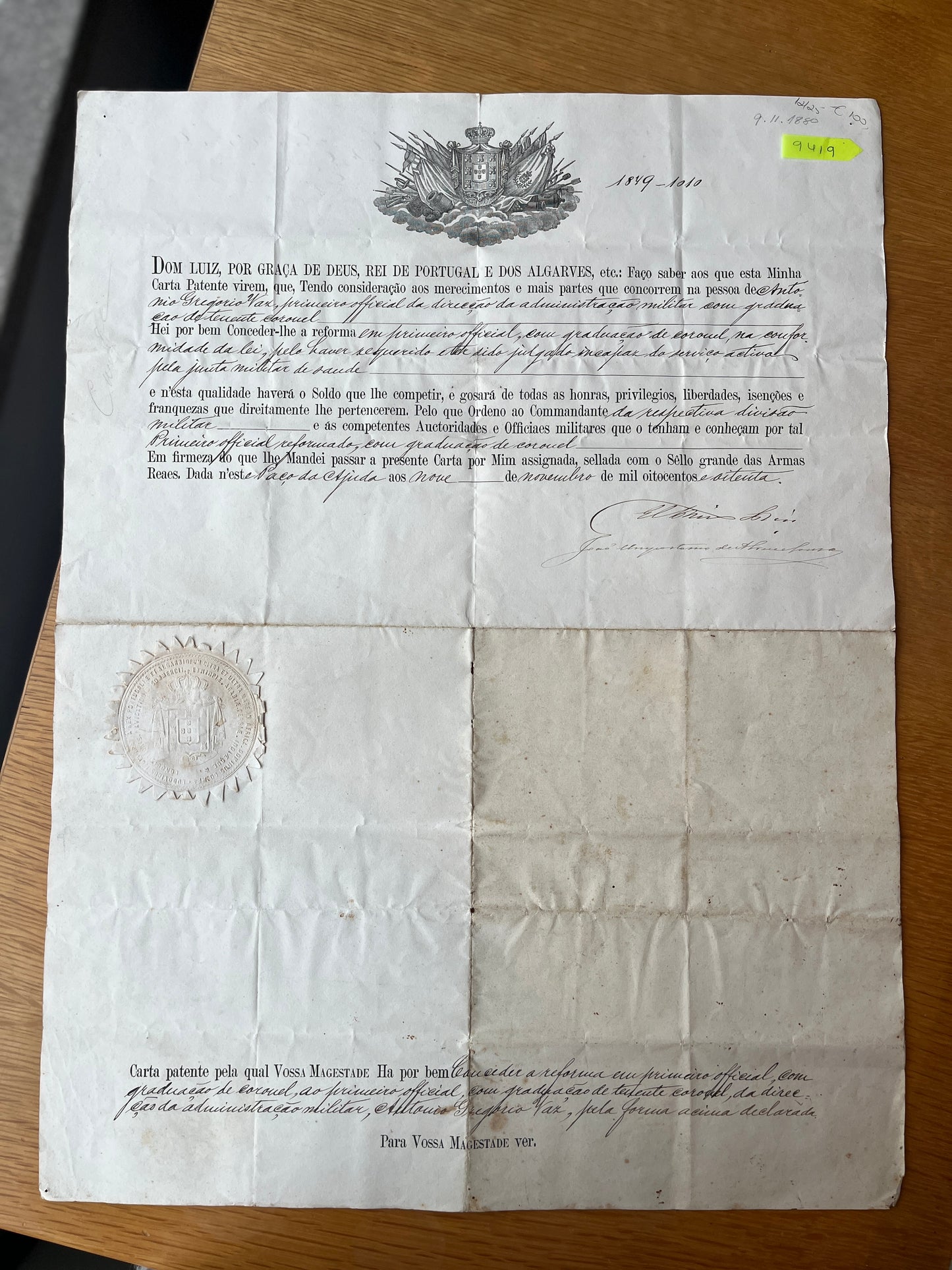 CARTA PATENTE DE DOM LUIZ